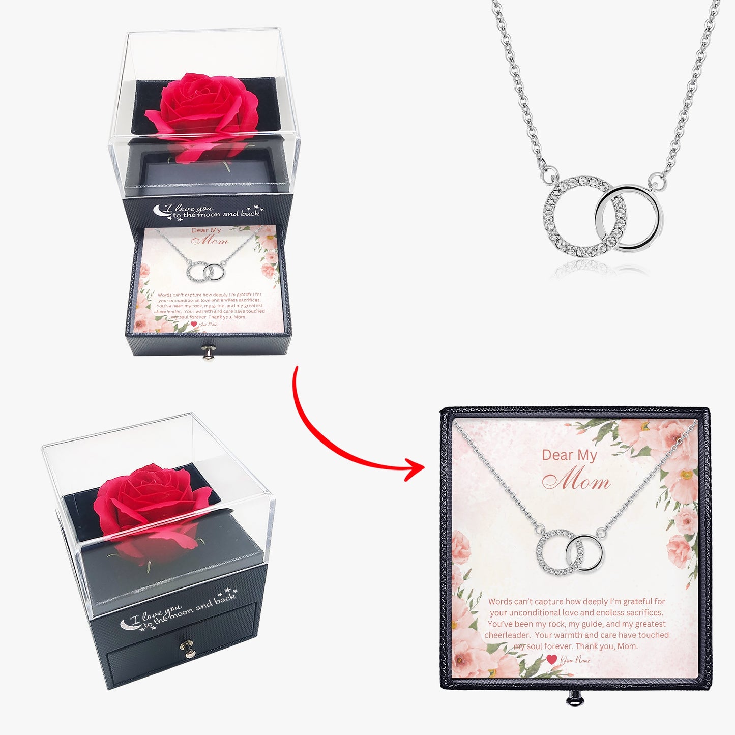 Interlocking Necklace For Mom - Custom Name On Message Card - furevermama
