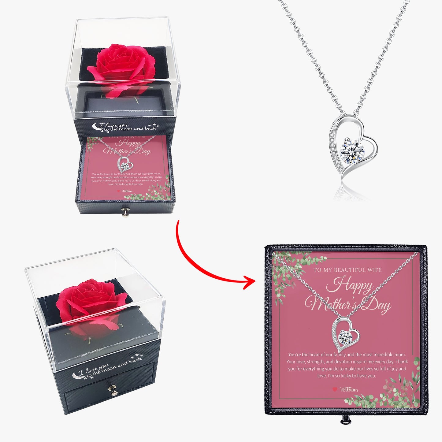 Zirconia Necklace with Gift Box - To My Beautiful Wife - furevermama
