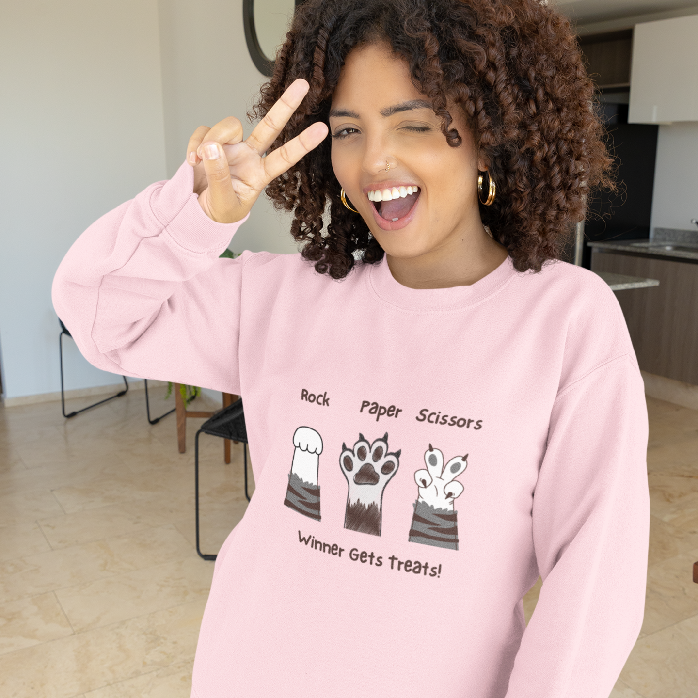 Crewneck Sweatshirt with Paw Graphics 'Paper, Rock, and Scissors' - furevermama