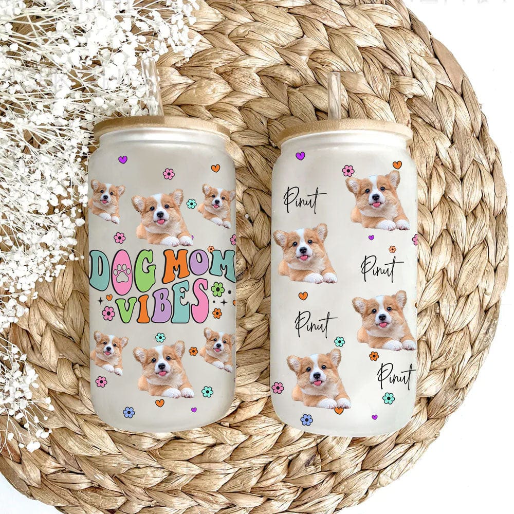 Dog Mom Vibes - Personalized Photo Glass Bottle - Gift For Dog Lover