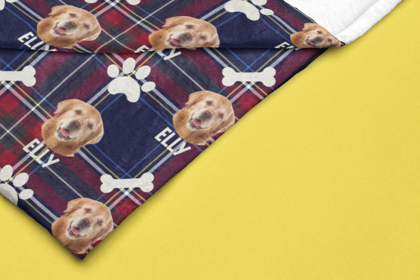 Custom Pet Photo Name Blue & Red Checked Velveteen Plush Blanket - furevermama