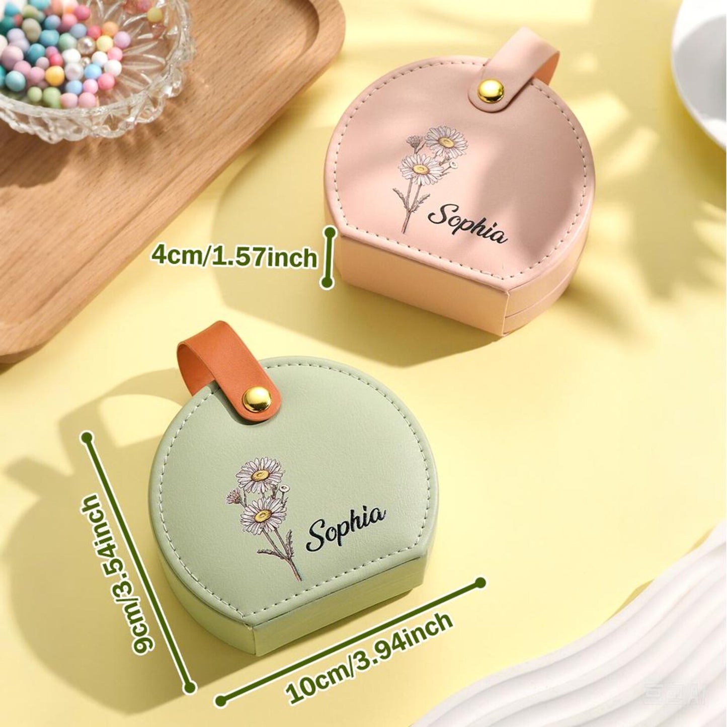 Personalized Birth Flower High-Quality Leather Jewelry Box with Name Gift for Her