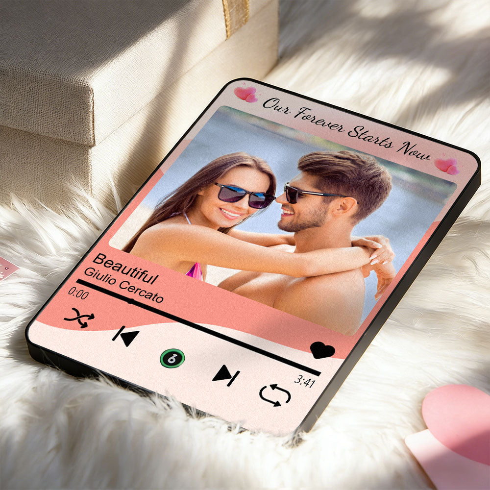 Phone case with a design of a couple and music player interface on a soft surface.