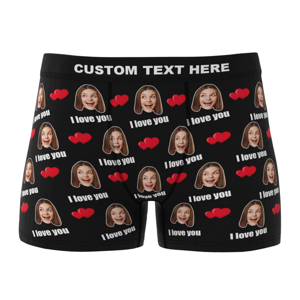 Custom I Love You Men's Boxer Shorts Personalized Underwear with Face - furevermama