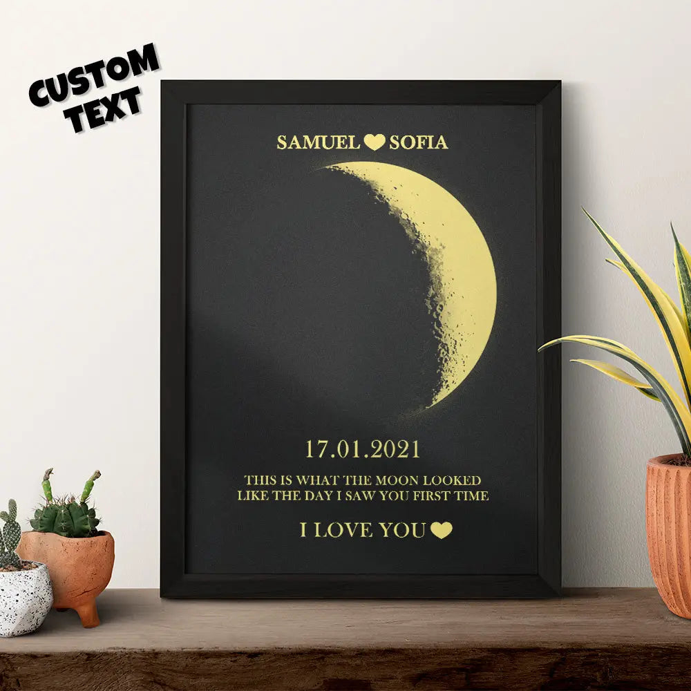 Custom Moon Phase, Message and Names Wooden Frame - Gift For Couples, Mother or Father