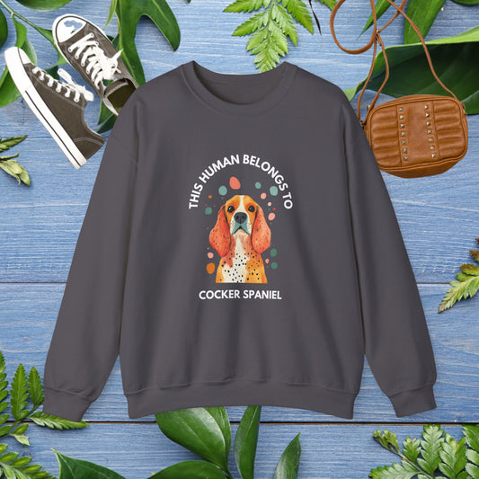 This Human Belongs To Cocker Spaniel Crewneck Sweatshirt - furevermama