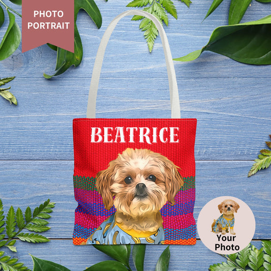 Custom Pet Portrait Tote Bag (Red Stripes Style) - furevermama