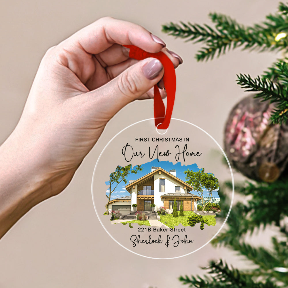 Personalized New Home Photo Hanging Ornament - Custom Watercolor Housewarming Gift - furevermama