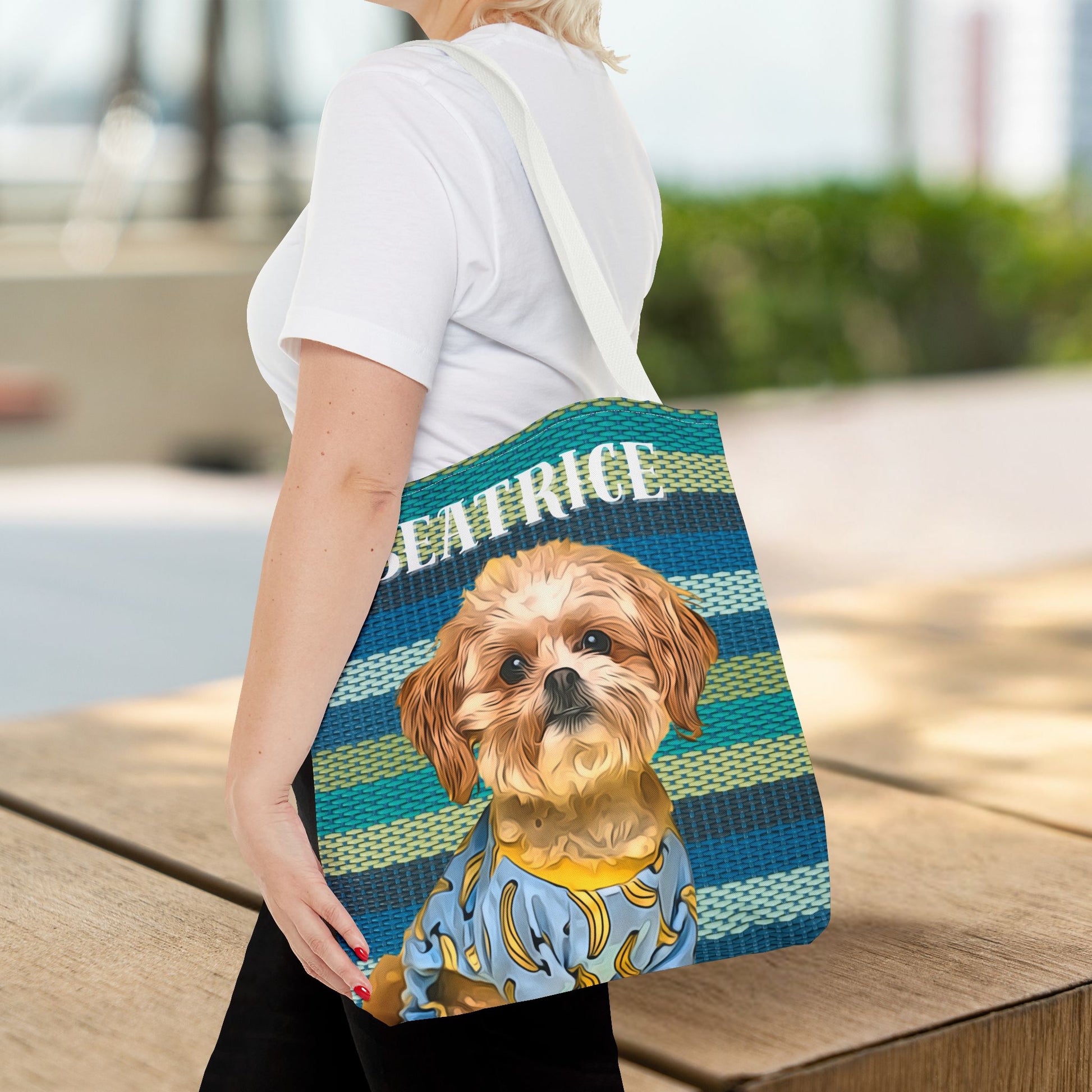 Custom Pet Portrait Tote Bag (Green Stripes Style) - furevermama