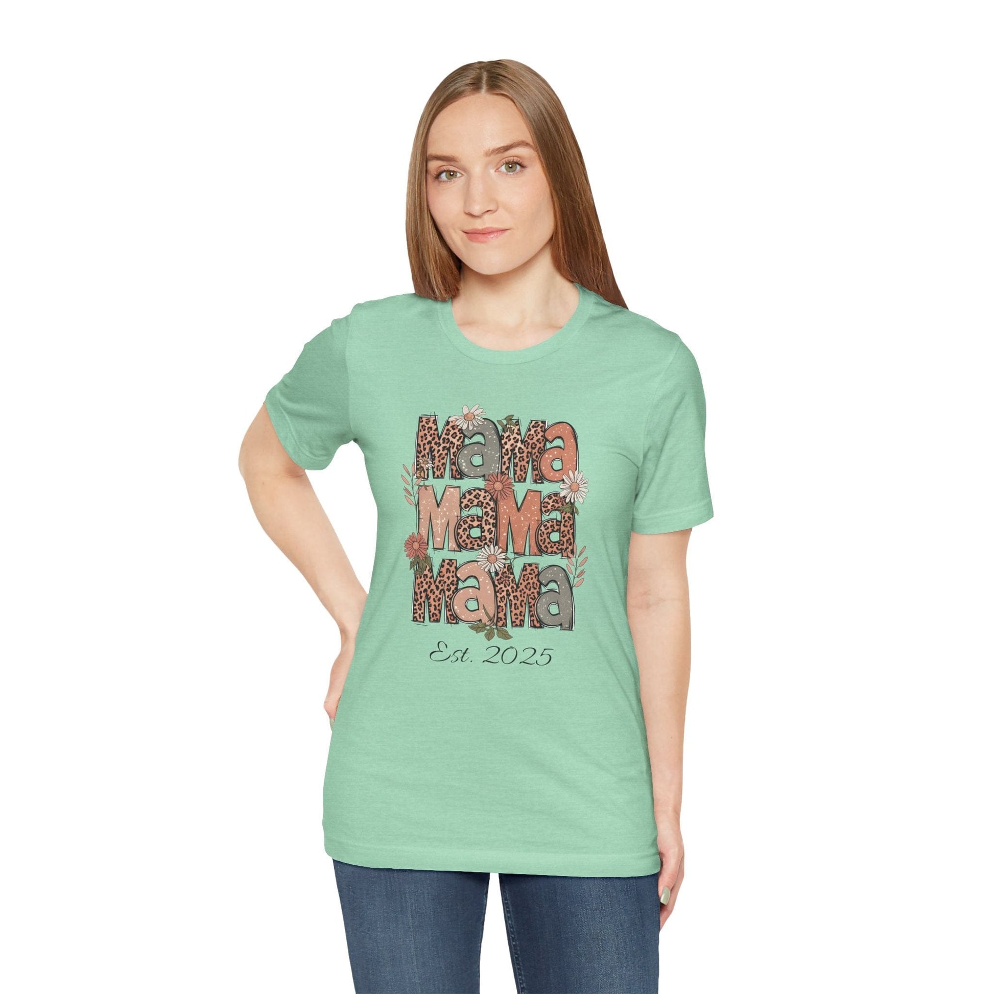 MaMa T-Shirt - Animal Skin Pattern - Heather Mint