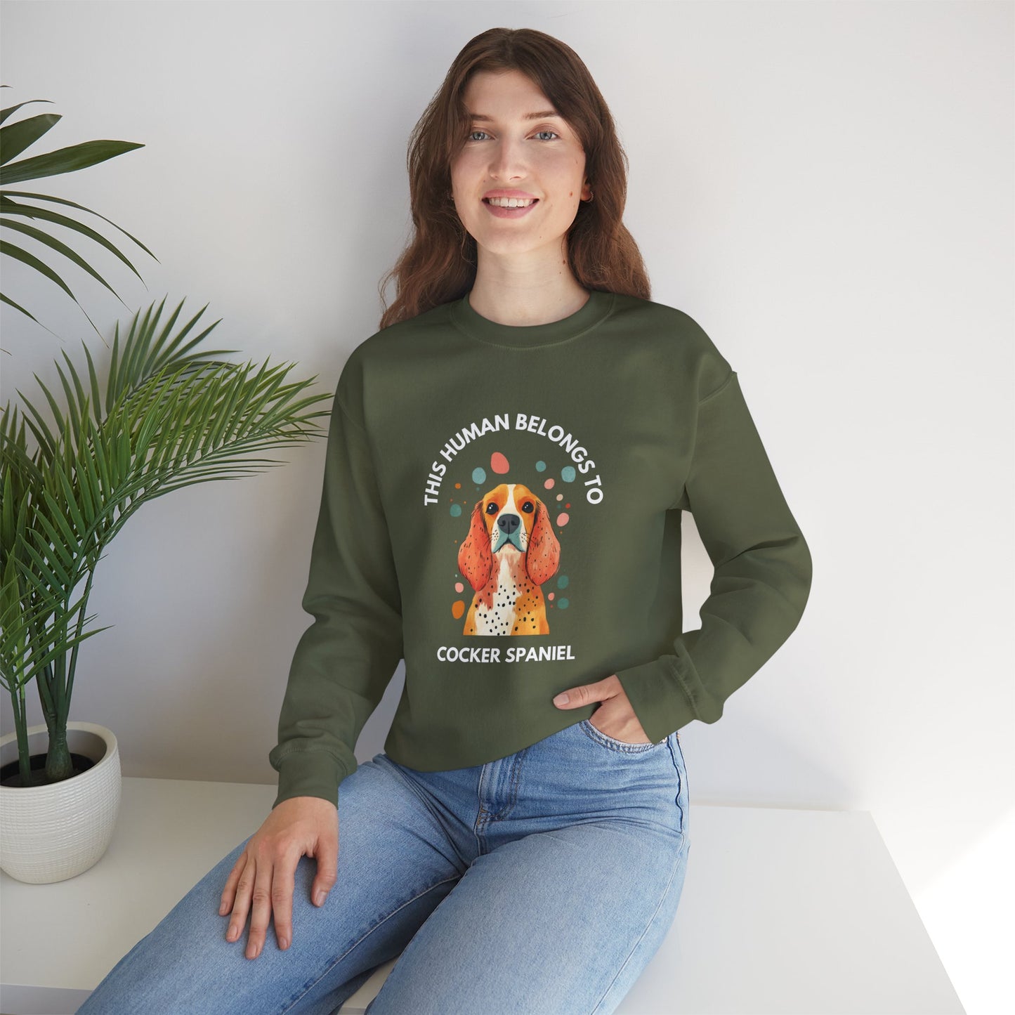 This Human Belongs To Cocker Spaniel Crewneck Sweatshirt - furevermama