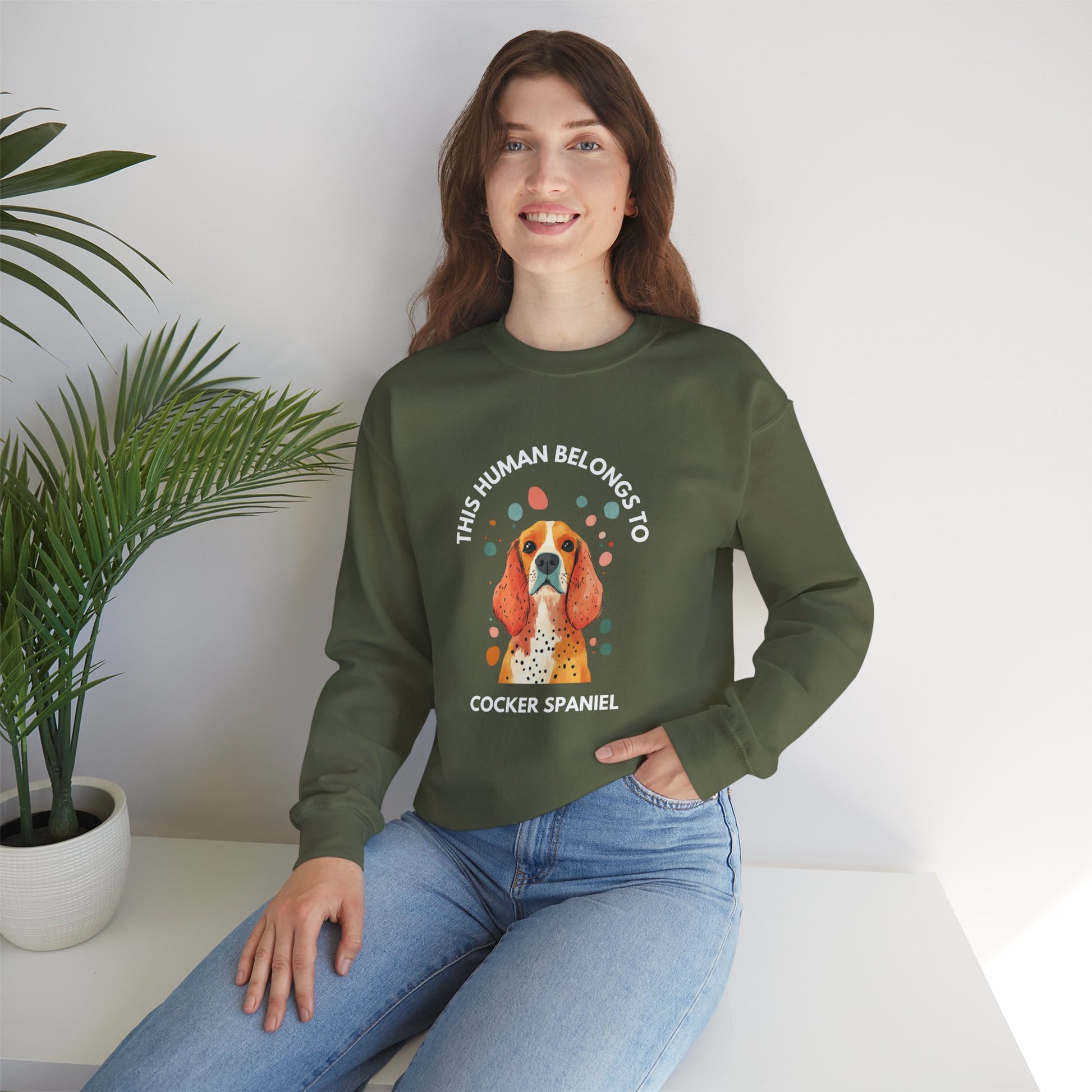 This Human Belongs To Cocker Spaniel Crewneck Sweatshirt - furevermama
