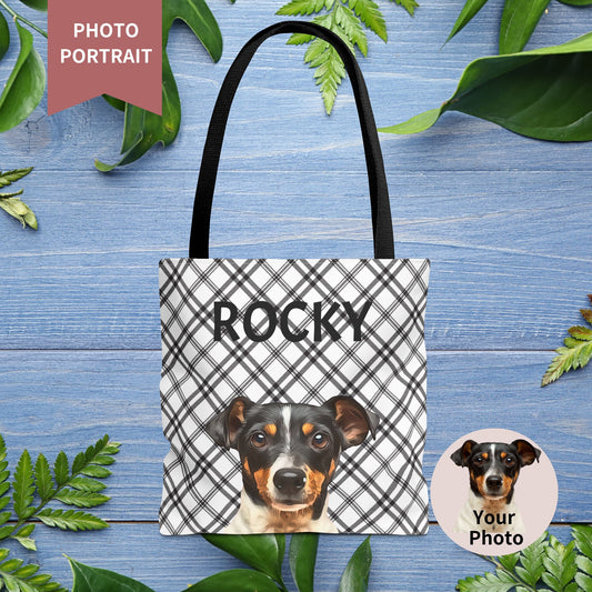Custom Pet Portrait Checked Tote Bag - furevermama