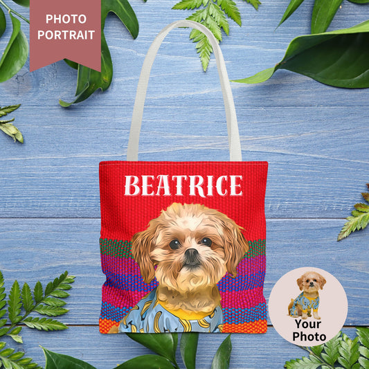 Custom Pet Portrait Tote Bag (Red Stripes Style) - furevermama