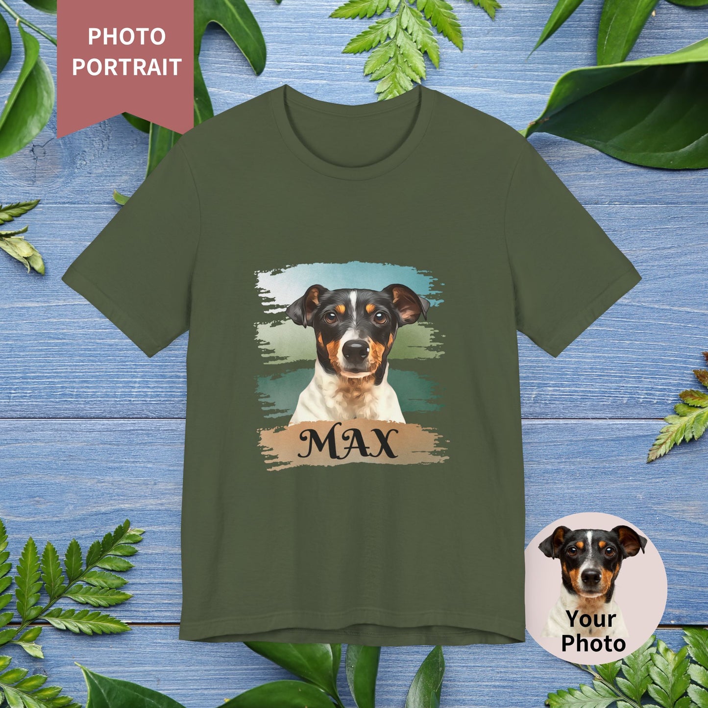 Custom Pet Portrait T-Shirt, Green Brush Edition - furevermama