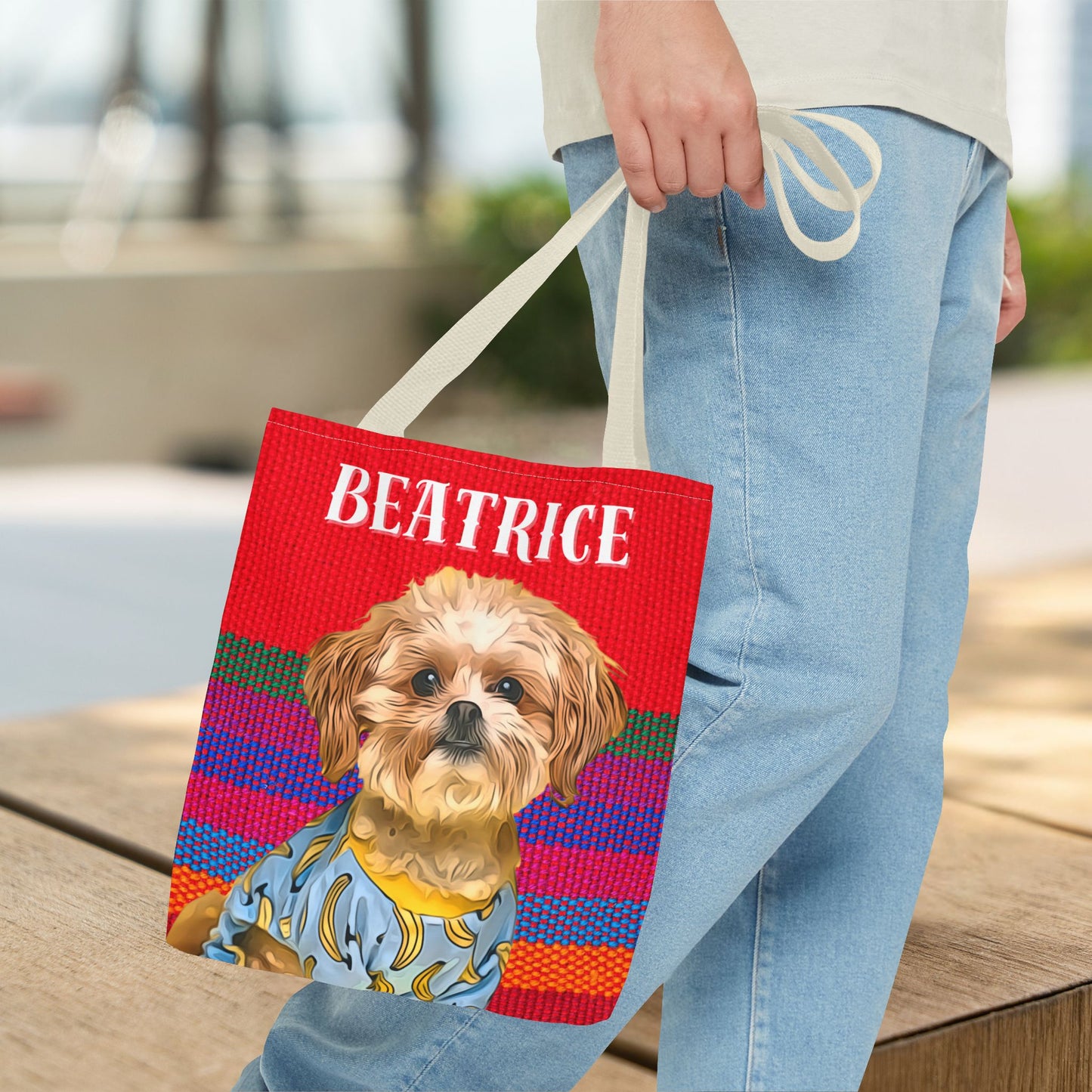 Custom Pet Portrait Tote Bag (Red Stripes Style) - furevermama