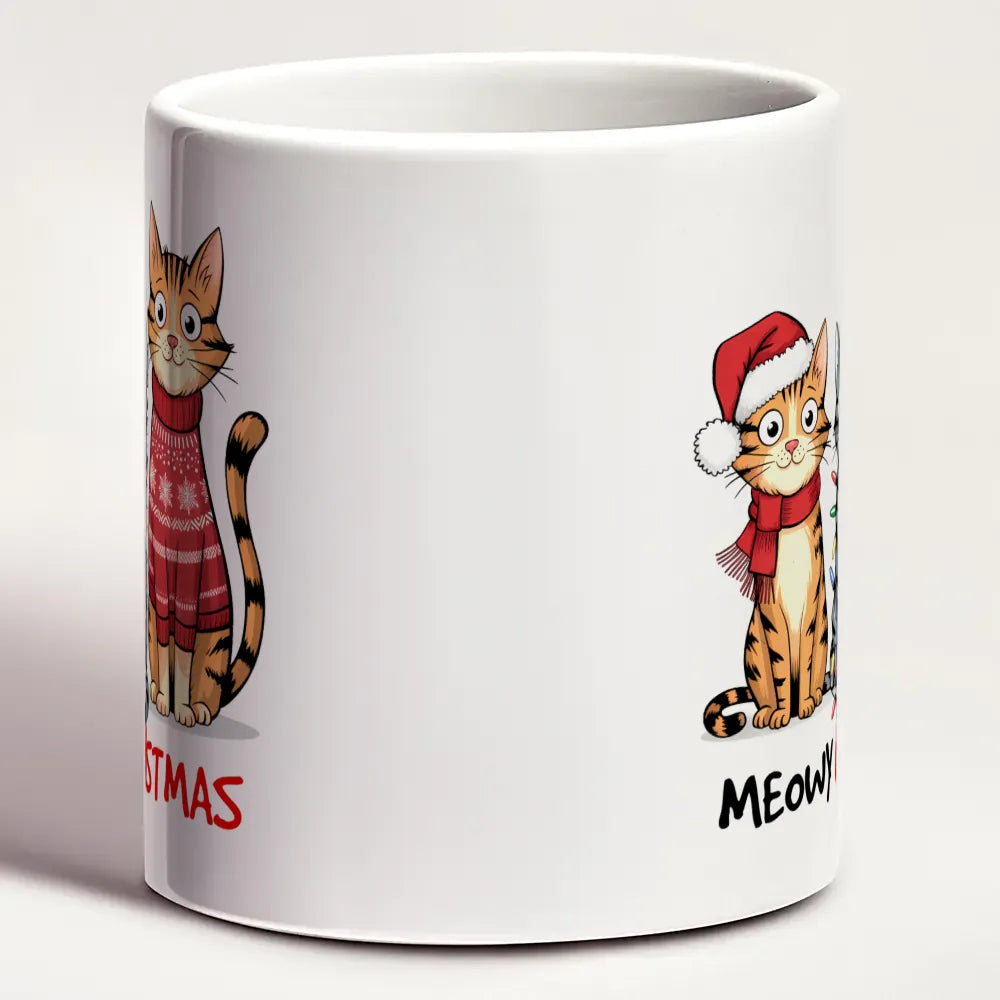 Meowy Christmas 11oz Mug – Ceramic Coffee Cup for Cat Lovers - furevermama