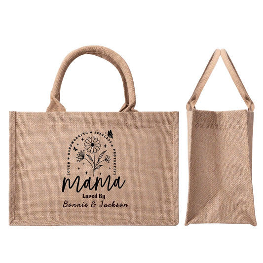 Custom Reusable Jute Burlap Tote Bag - For Mama