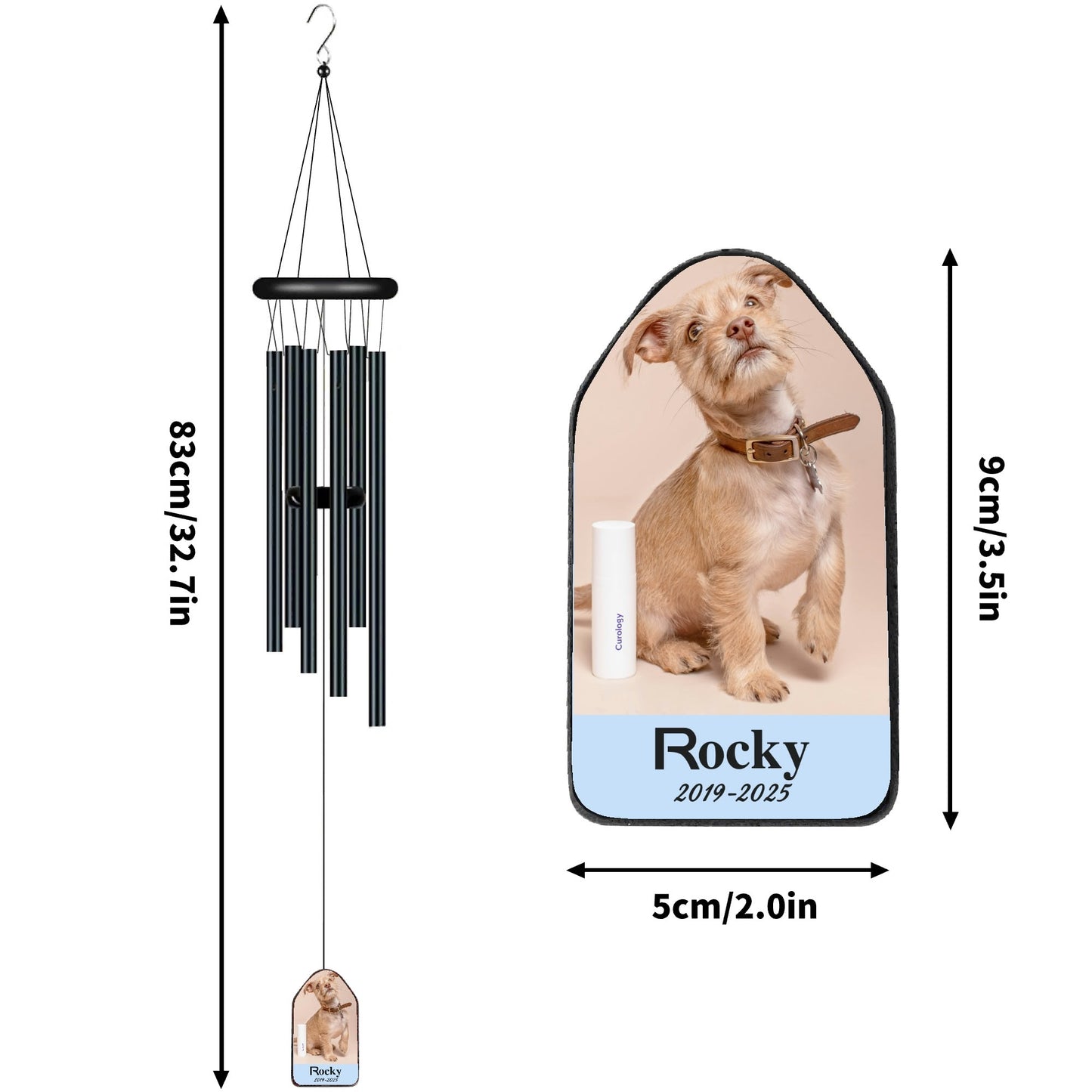 Personalized Black Memorial Wind Chimes for Pet Loss