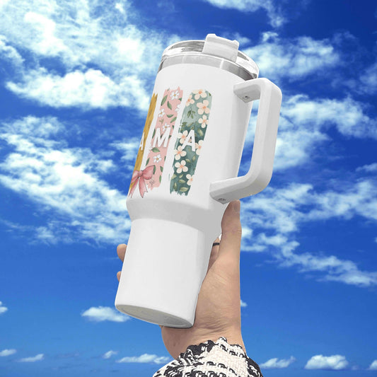 Mama Personalised Color 40oz Stainless Steel Tumbler Gift With White Handle and Straw