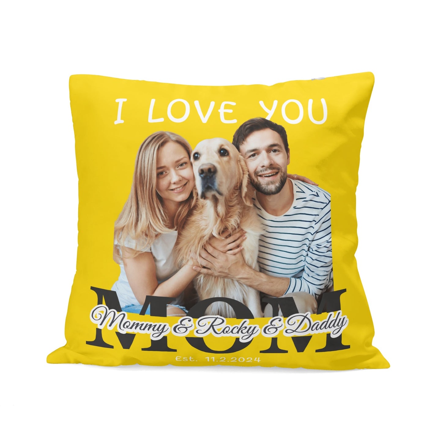 I Love You Mom Personalized Photo and Text Velvet Square Cushion Cover