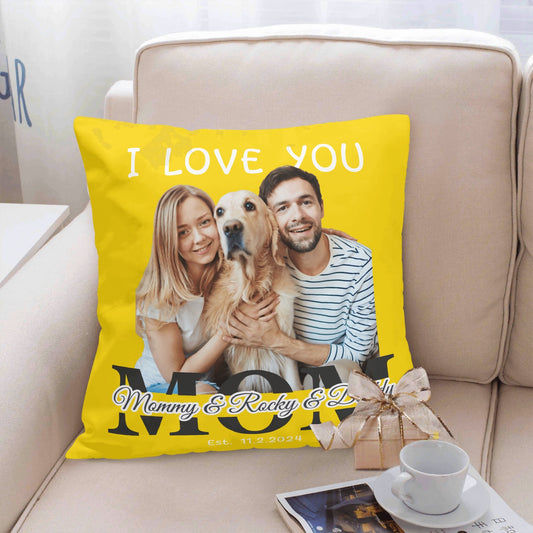 I Love You Mom Personalized Photo and Text Velvet Square Cushion Cover