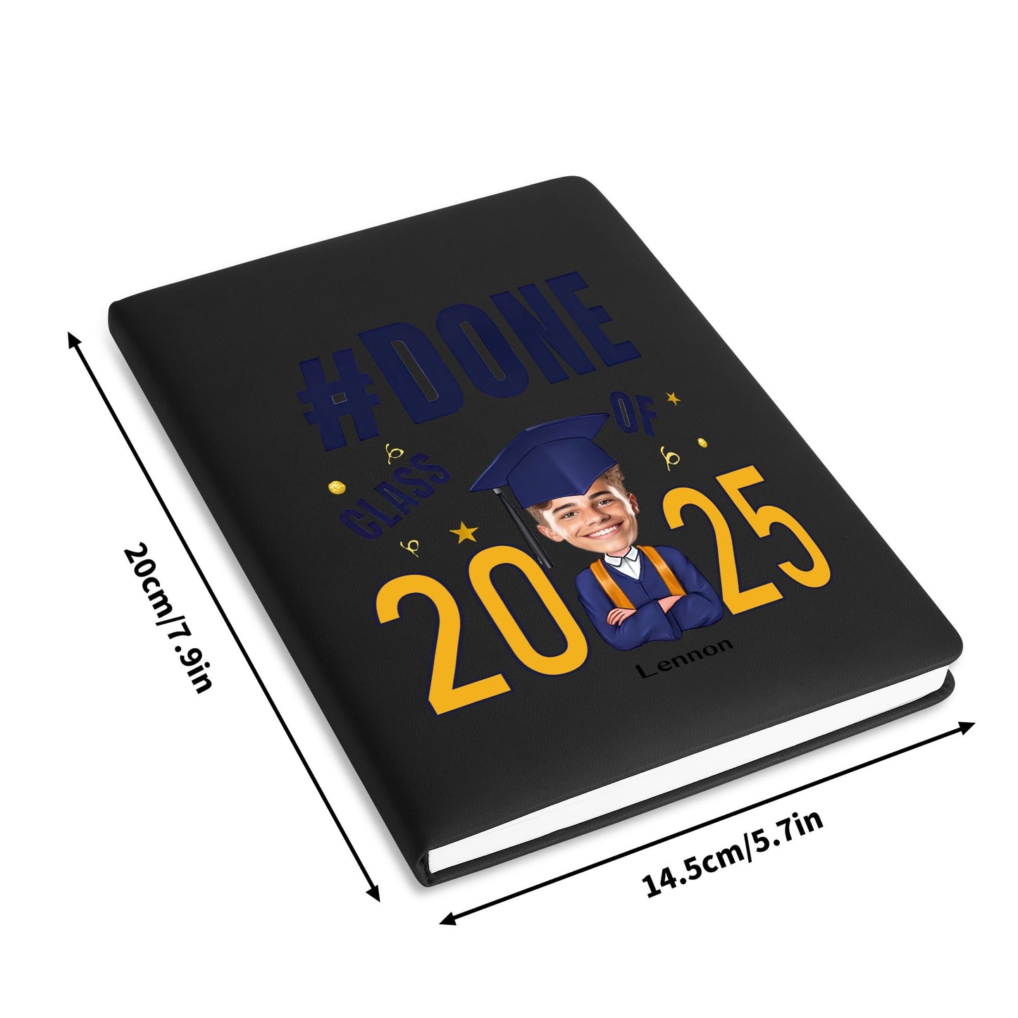 Custom 2 Sides Print PU Black and Brown Notebook - For Class 2025 Graduates - Custom Photo Gift