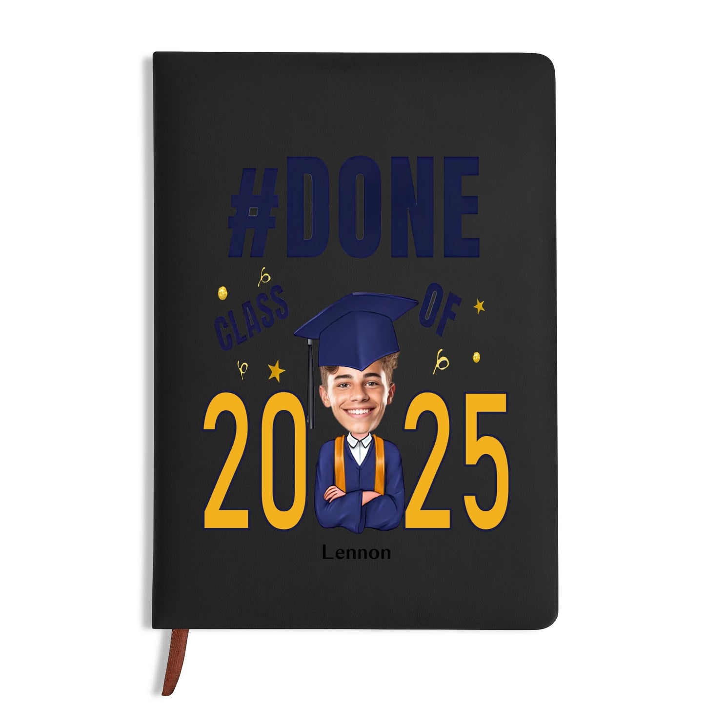 Custom 2 Sides Print PU Black and Brown Notebook - For Class 2025 Graduates - Custom Photo Gift
