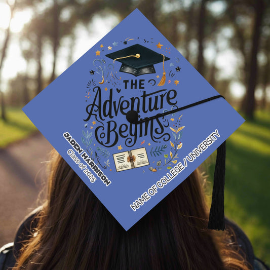 Adventure Begins Custom Graduation Cap Topper - Gift To 2025 Graduates