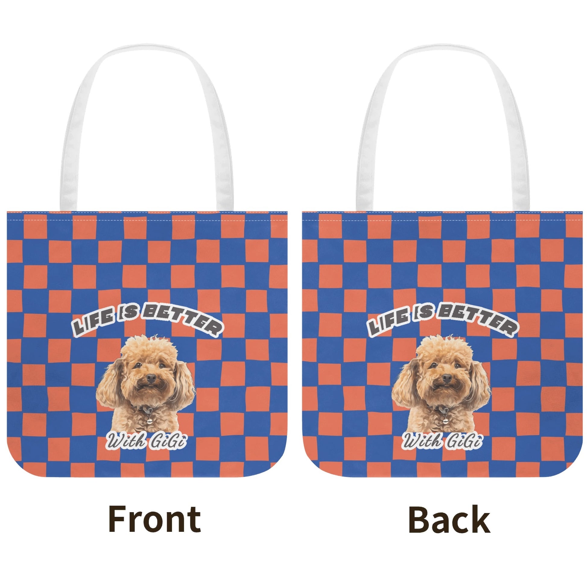 checked tote bag with custom photo in art style