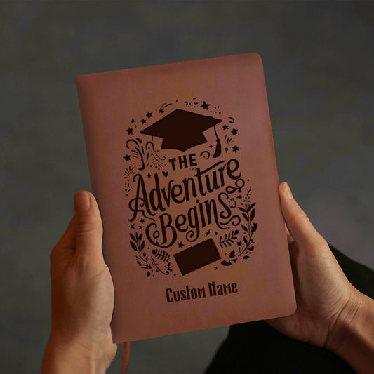 Adventure Begins Engraved Custom Name Brown Notebook Journals Diary Gift for Friends Family