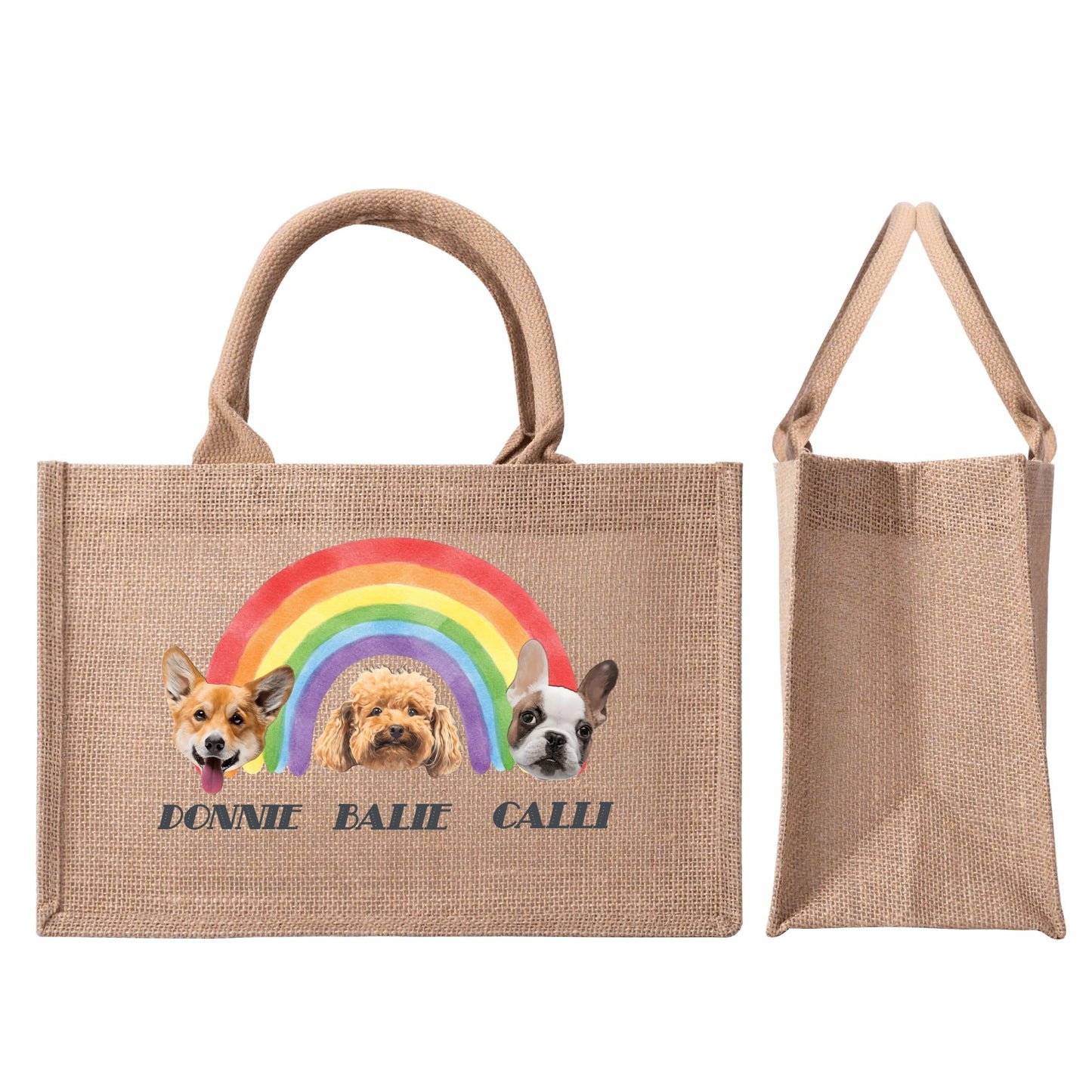 3 Custom Text And Pet Photo To Art - Reusable Jute Burlap Tote Bag