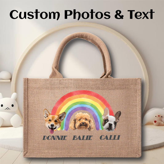 3 Custom Text And Pet Photo To Art - Reusable Jute Burlap Tote Bag