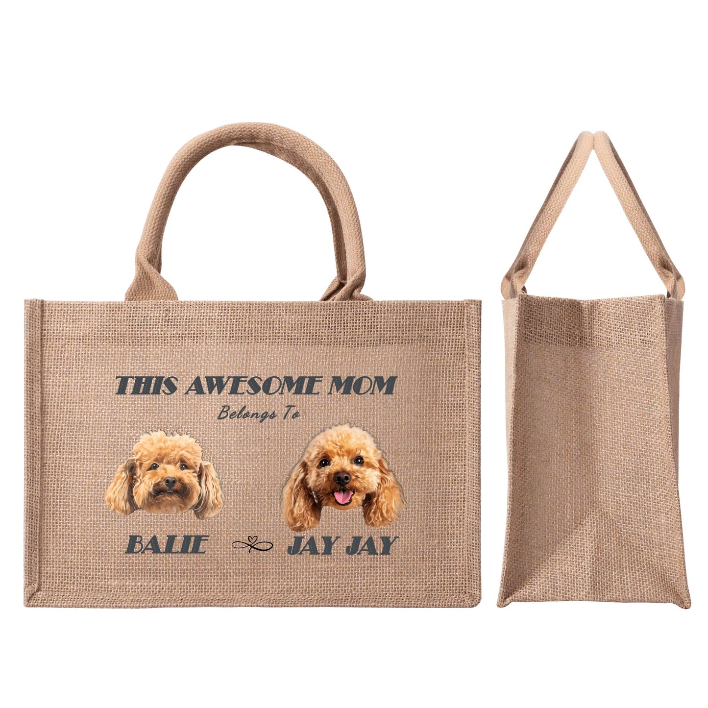 2 Custom Text And Pet Photo To Art - Reusable Jute Burlap Tote Bag