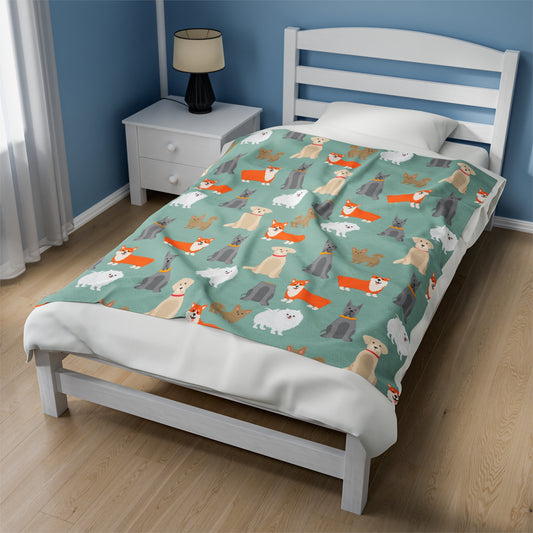 Dog Pattern Velveteen Plush Blanket - furevermama