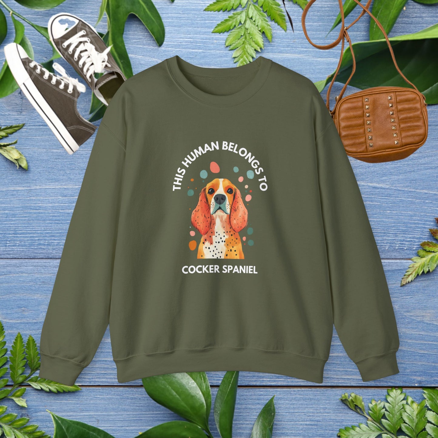 This Human Belongs To Cocker Spaniel Crewneck Sweatshirt - furevermama