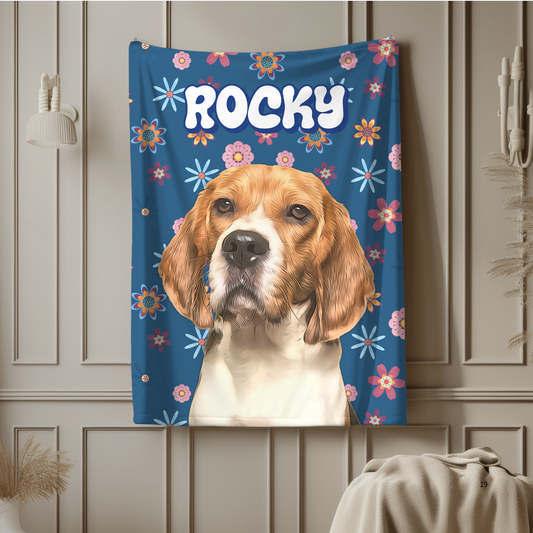 Custom Pet Portrait Name Color Floral Velveteen Plush Blanket - furevermama