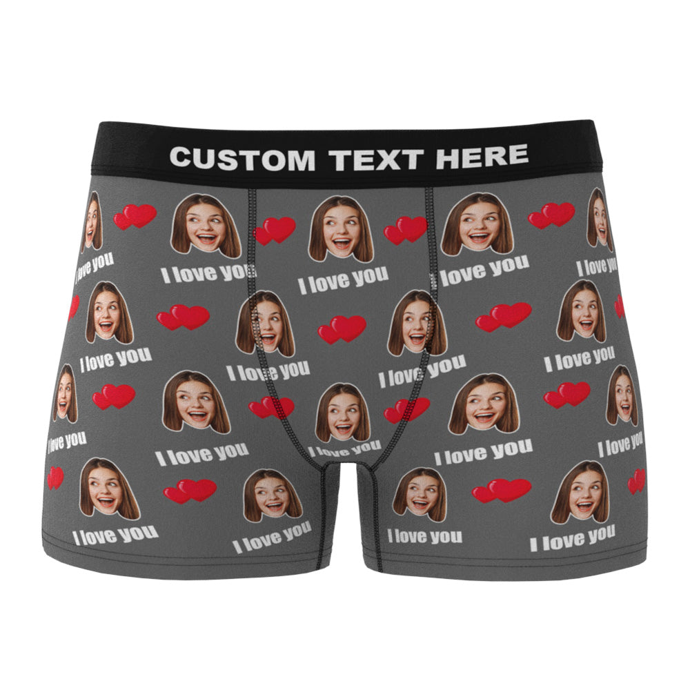 Custom I Love You Men's Boxer Shorts Personalized Underwear with Face - furevermama