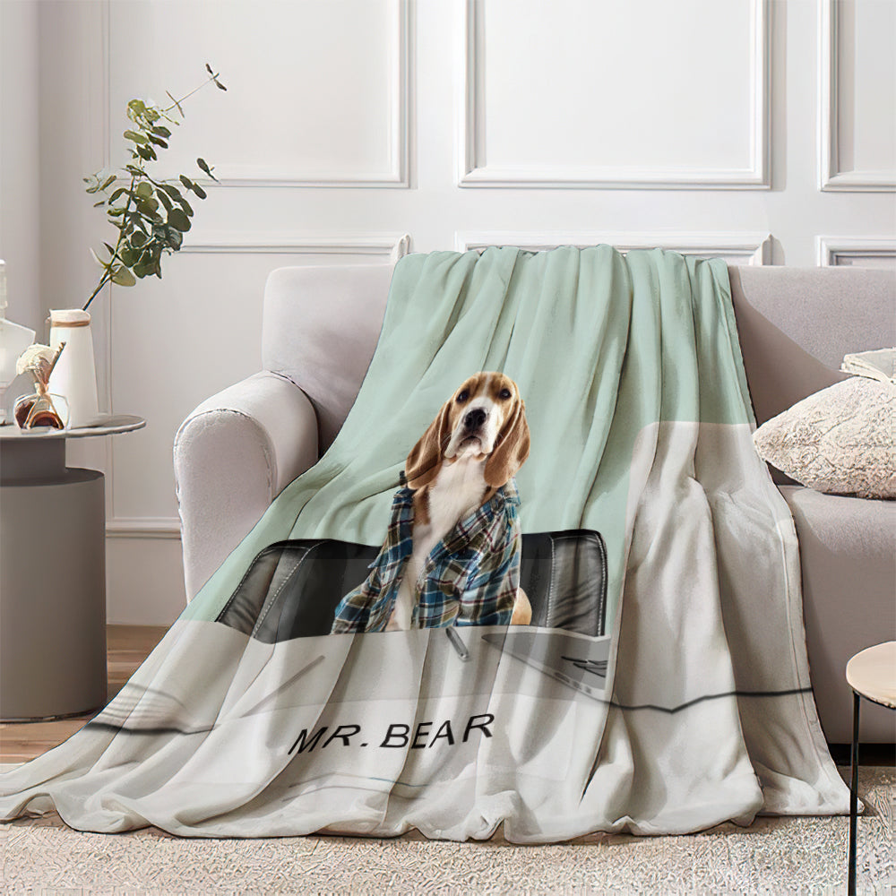 Personalized Funny Pet Blanket with Pet Name Custom Dog in Office - furevermama
