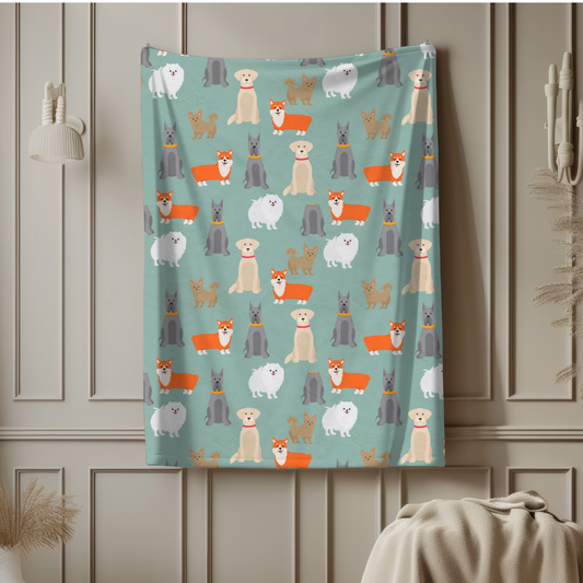 Dog Pattern Velveteen Plush Blanket - furevermama