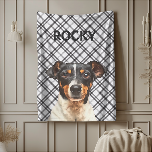 Custom Pet Portrait Checked Velveteen Plush Blanket - furevermama