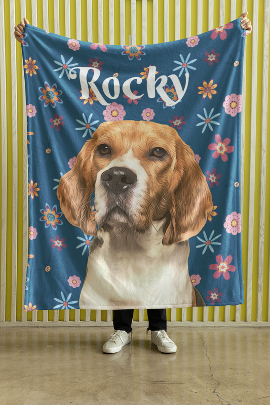 Custom Pet Portrait Name Color Floral Velveteen Plush Blanket - furevermama