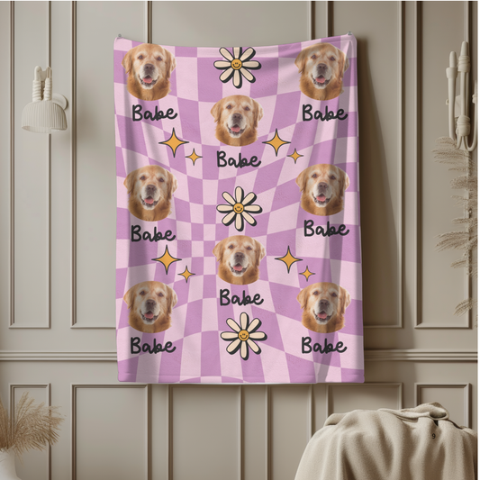 Custom Pet Photo Name Retro Velveteen Plush Blanket - furevermama