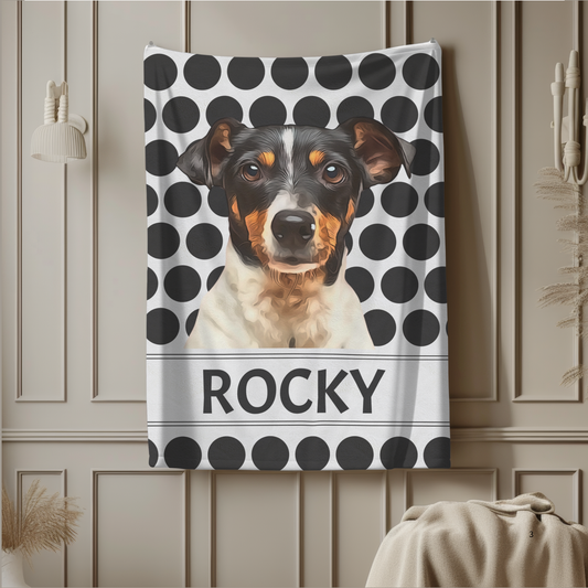 Custom Pet Photo Portrait Velveteen Plush Blanket, Black and White Dot Blanket - furevermama
