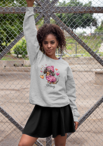 Loving Dachshund Crewneck Sweatshirt, Custom Name Sweatshirt - furevermama