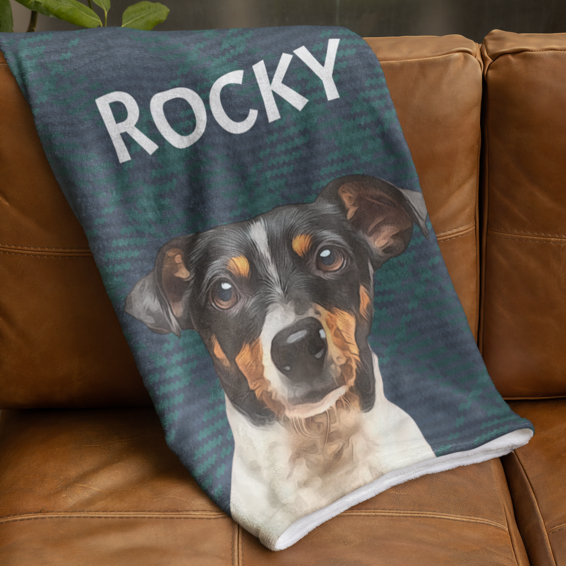 Custom Pet Photo Portrait Green Checked Velveteen Plush Blanket - furevermama
