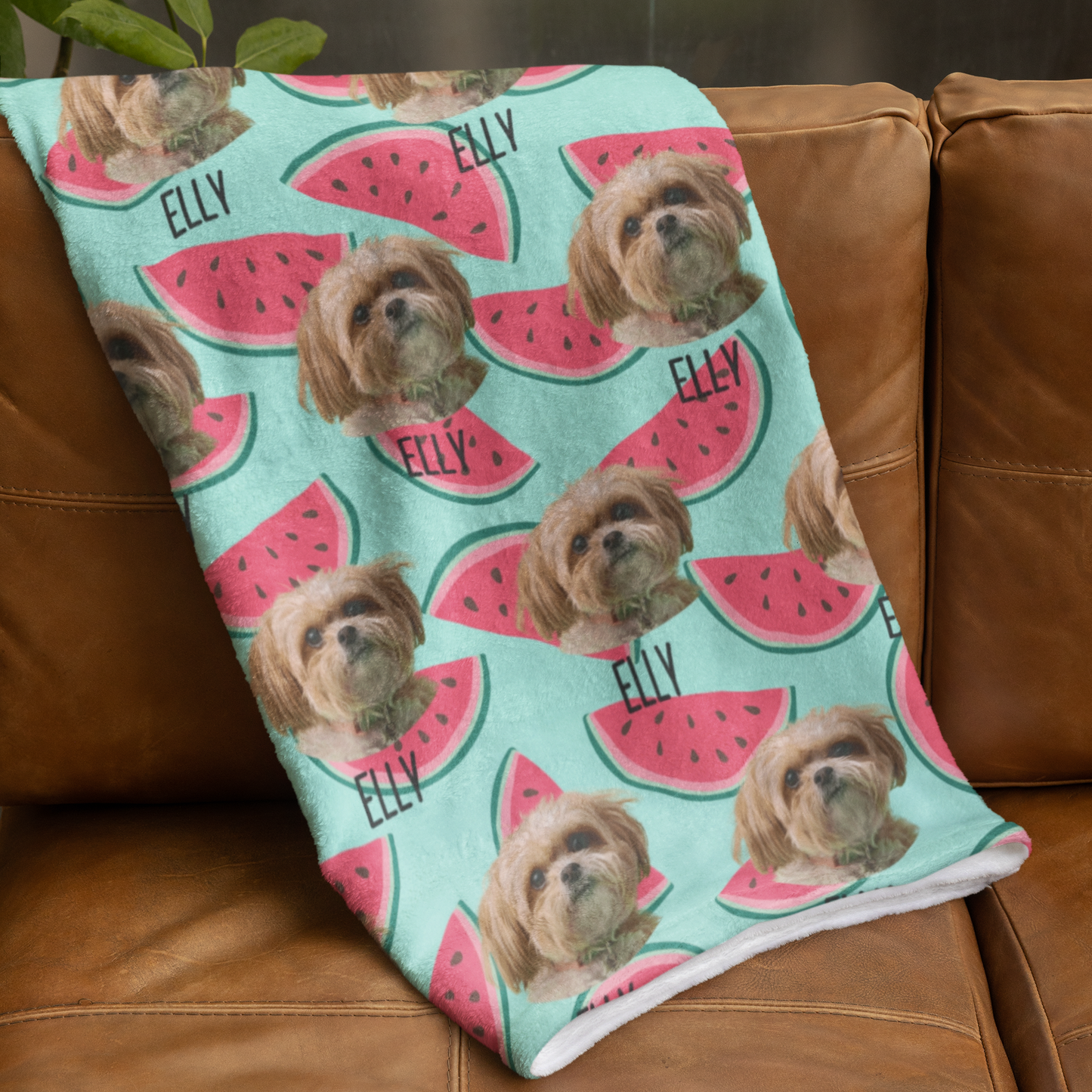 Custom Pet Photo Name Watermelon Pattern Velveteen Plush Blanket - furevermama
