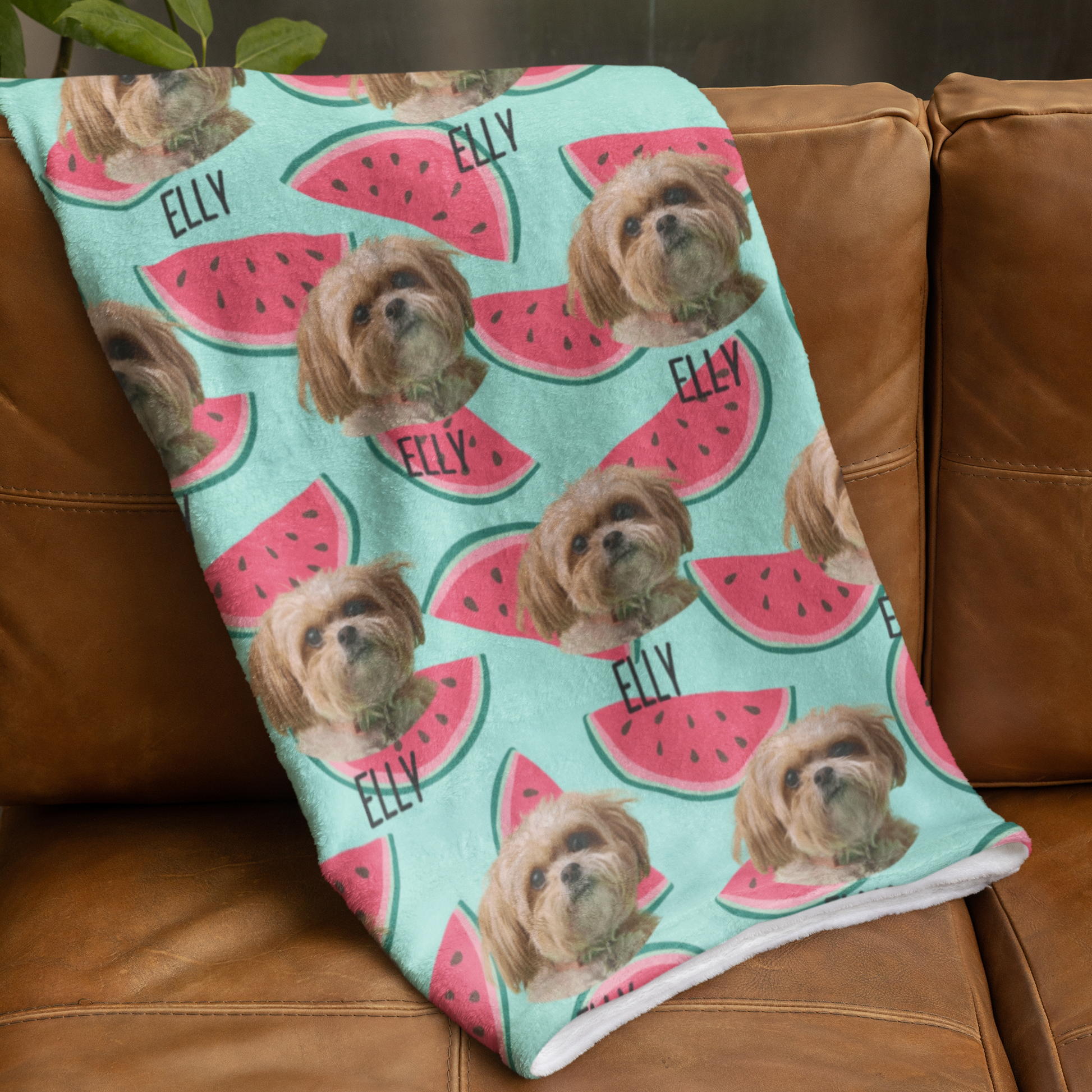 Custom Pet Photo Name Watermelon Pattern Velveteen Plush Blanket - furevermama