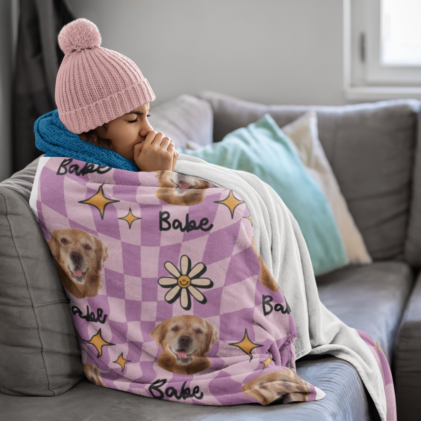 Custom Pet Photo Name Retro Velveteen Plush Blanket - furevermama