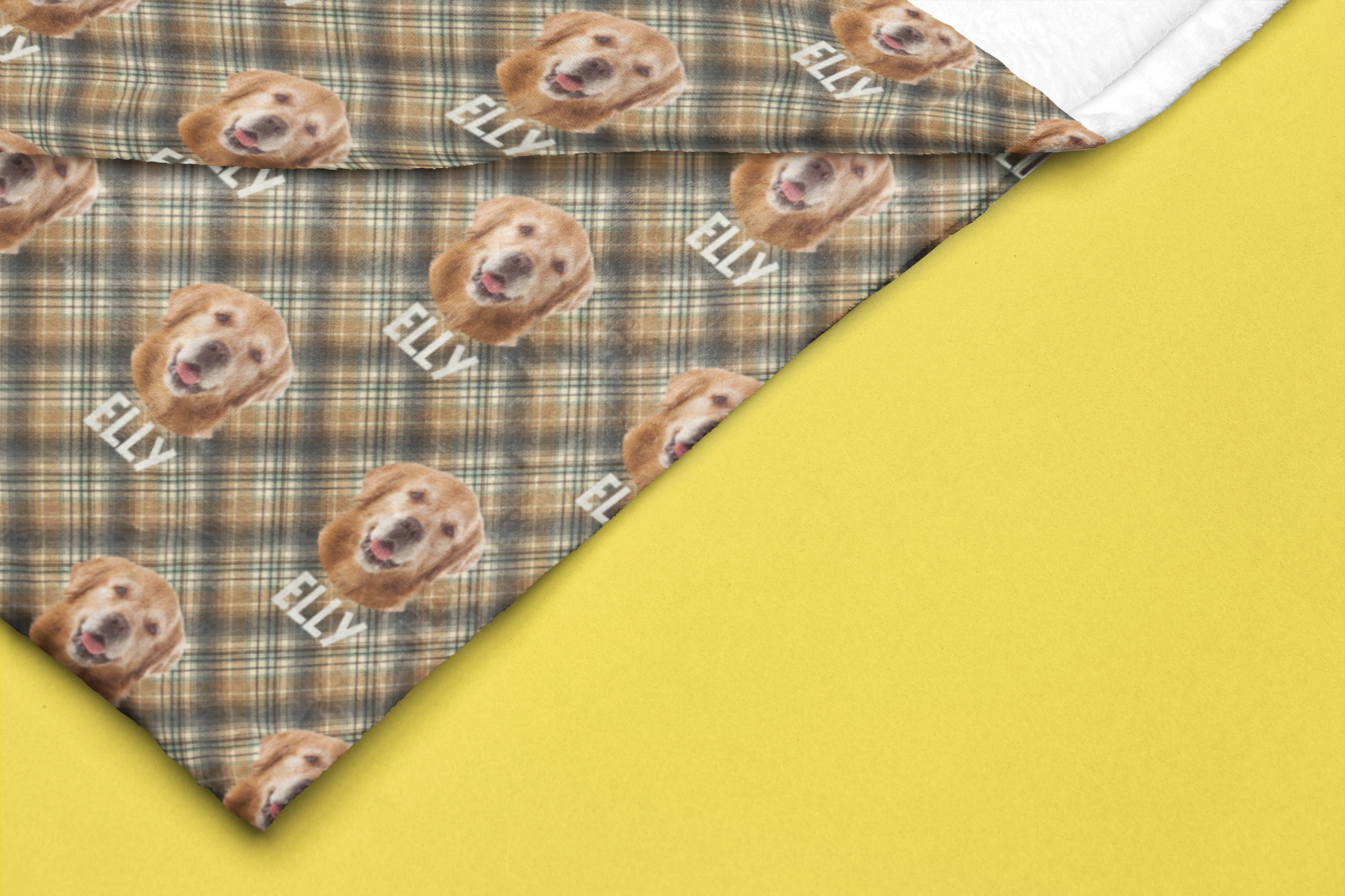 Custom Pet Photo Name Brown Checked Velveteen Plush Blanket - furevermama